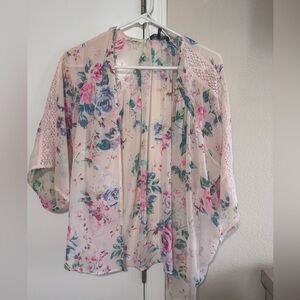 Express Floral Sheer Blouse - Pink, Blue, Green
